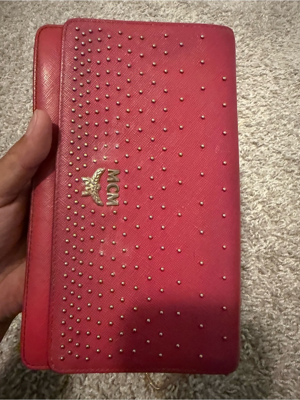MCM Hot Pink Studded Leather Crossbody with Gold Chain - Picture 3 of 15